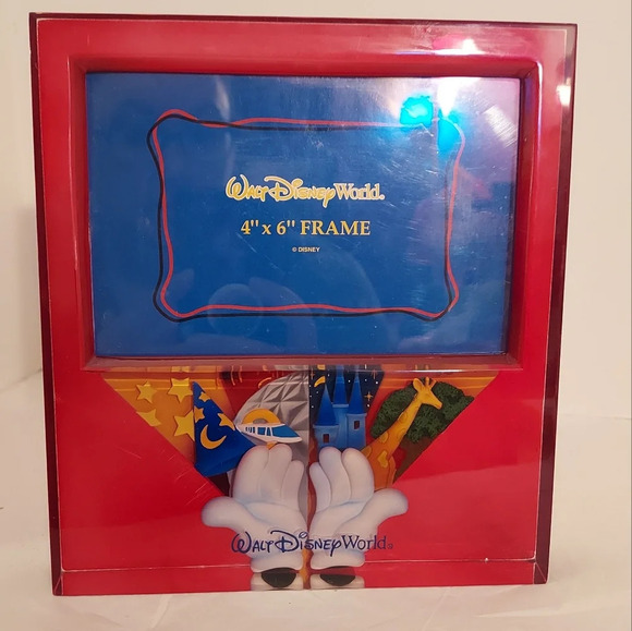 Walt Disney World Red Picture Frame 4 x 6 Four Parks with Mickey Hands - Picture 1 of 13